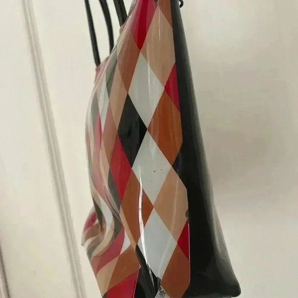Macys NYC Vintage Small Shopper Tote Argyle Pattern Plastic Tote Bag - Picture 8 of 11